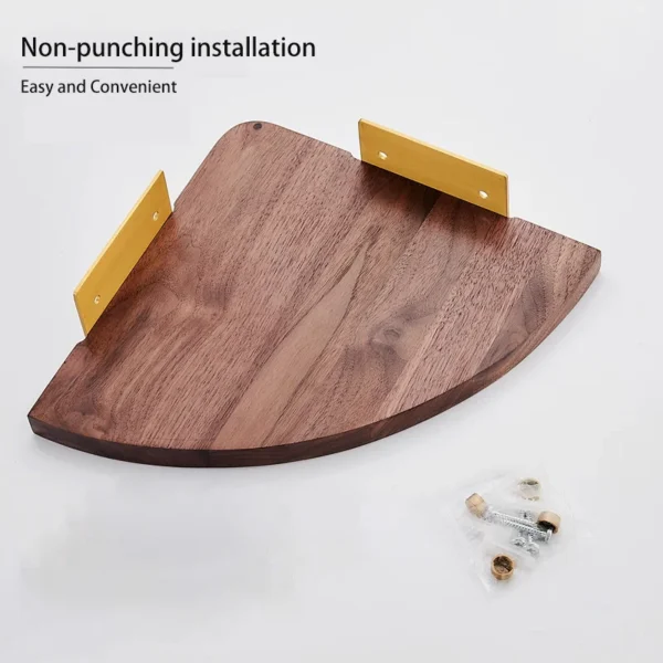 Étagère d'angle murale en bois de noyer pour salle de bain – Rangement chic – Image 5