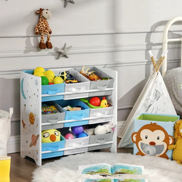 Étagère Enfant Motif Espace avec 9 Bacs Amovibles – Jouets & Livres – Image 6