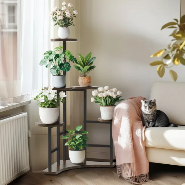 Étagère plante d’angle 5 niveaux – Support déco pour salon ou balcon