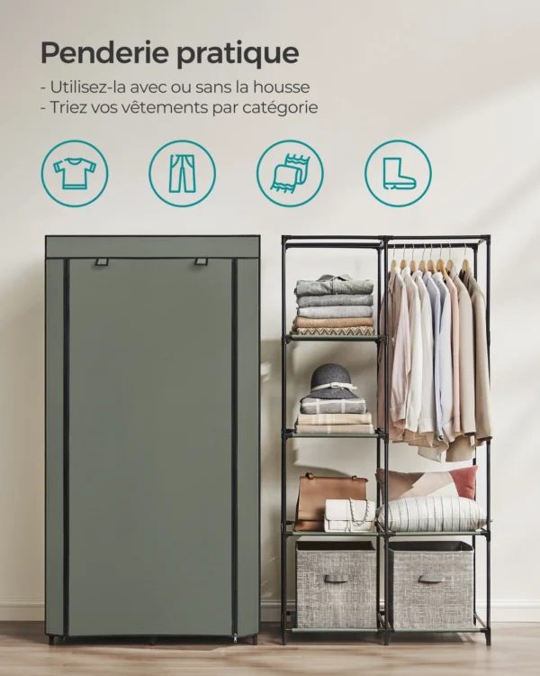 Penderie SONGMICS avec Tringle et 6 Niveaux – Tissu & Métal, 168 cm – Image 3