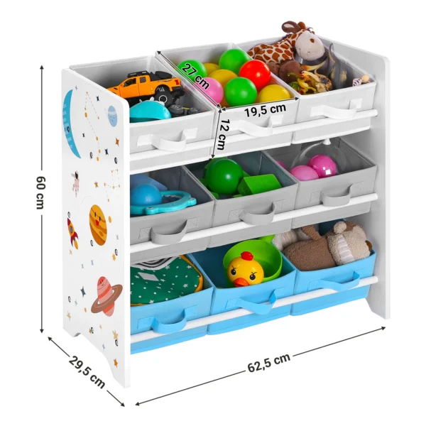 Étagère Enfant Motif Espace avec 9 Bacs Amovibles – Jouets & Livres – Image 5