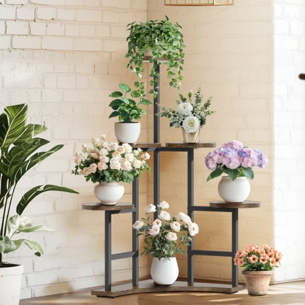 Étagère plante d’angle 5 niveaux – Support déco pour salon ou balcon – Image 3