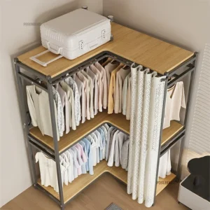 Armoire d’angle en métal moderne et robuste pour chambre à coucher