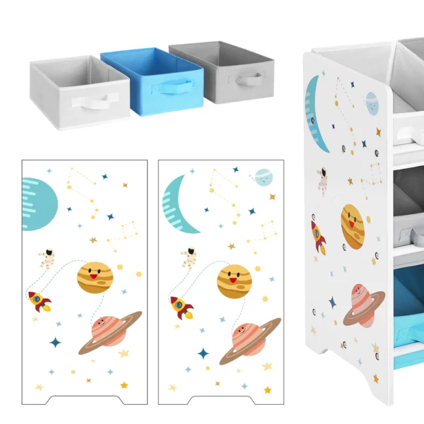 Étagère Enfant Motif Espace avec 9 Bacs Amovibles – Jouets & Livres – Image 3