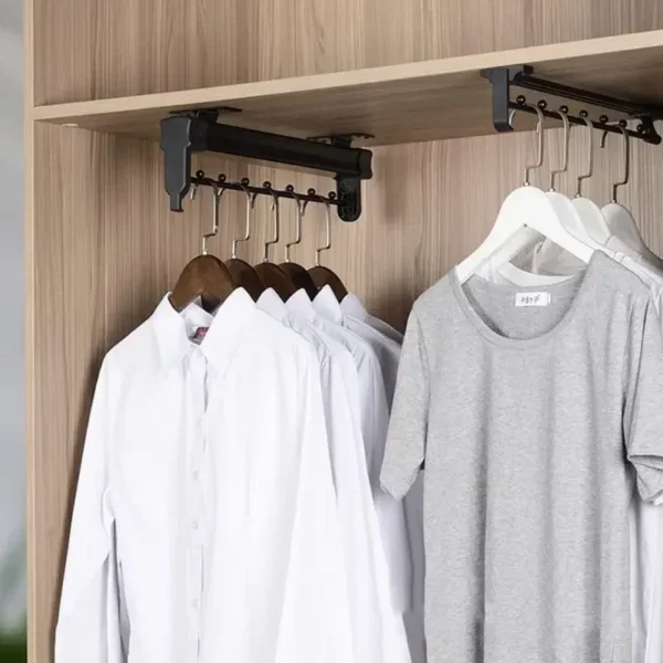 Garde-robe télescopique extensible noire avec rail à cintres – Image 2