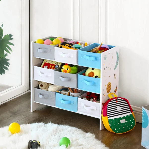 Étagère Enfant Motif Espace avec 9 Bacs Amovibles – Jouets & Livres – Image 2